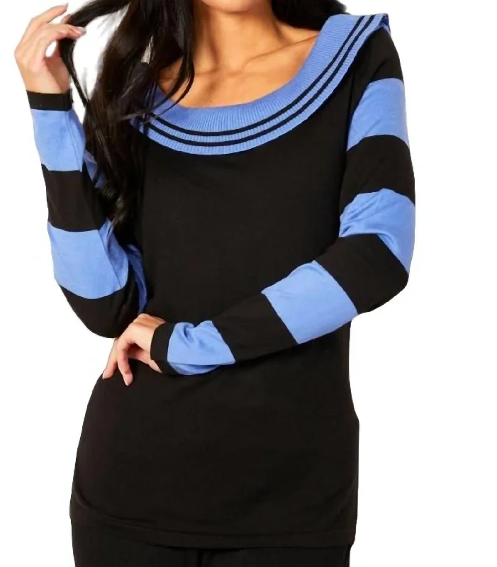 Stripe Cowl Neck Sweater In Black/periwinkle