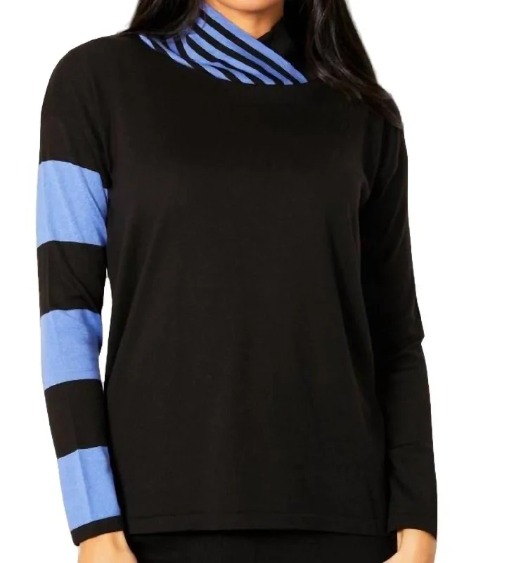 Stripe Funnel Neck Sweater In Black/periwinkle