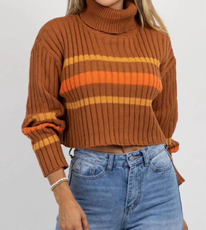 Stripe Turtleneck Sweater In Cinnamon