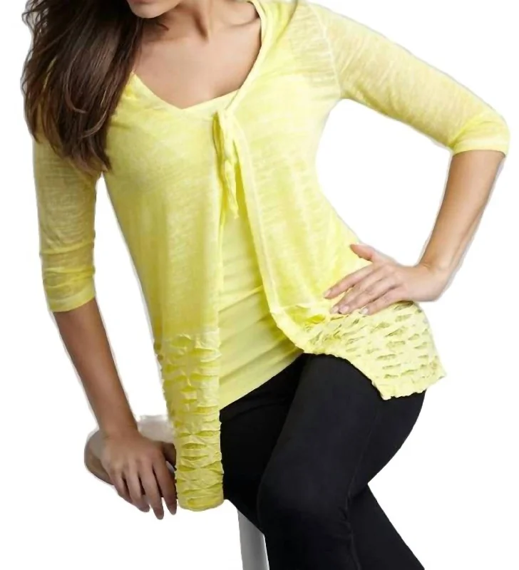 Tie-Front Melange Cardigan In Yellow