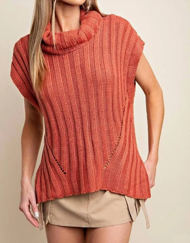 Turtle Neck Sweater Vest In Rust