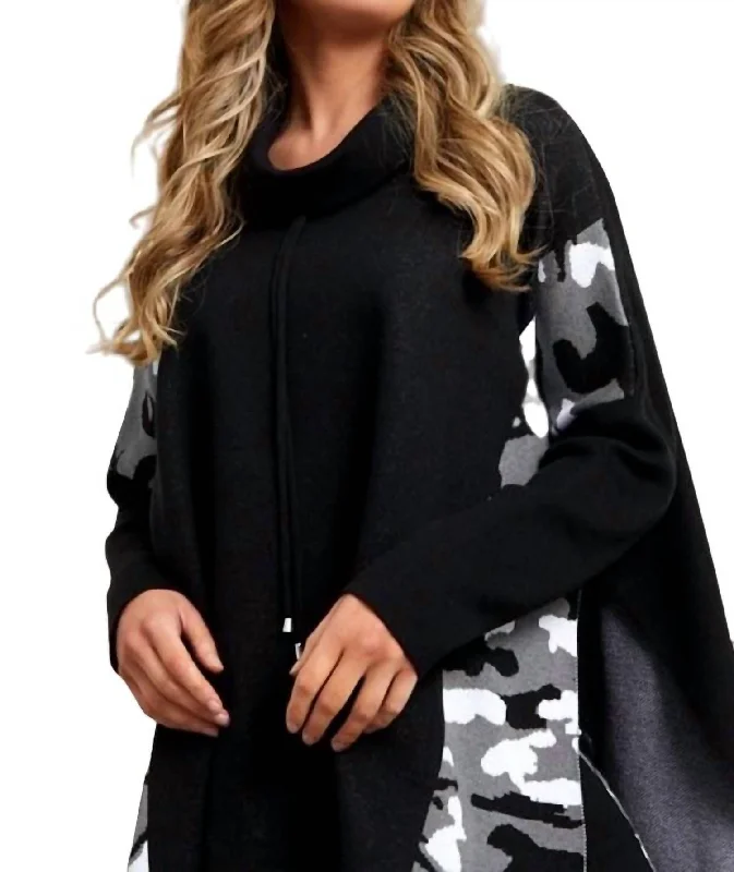 Two Pocket Poncho In Black/multi (A/s)