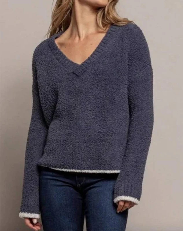 V-Neck Sweater In Deep Blue