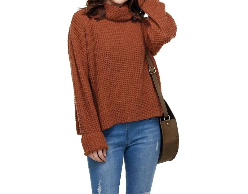 Wendy Waffle Knit Sweater In Rust