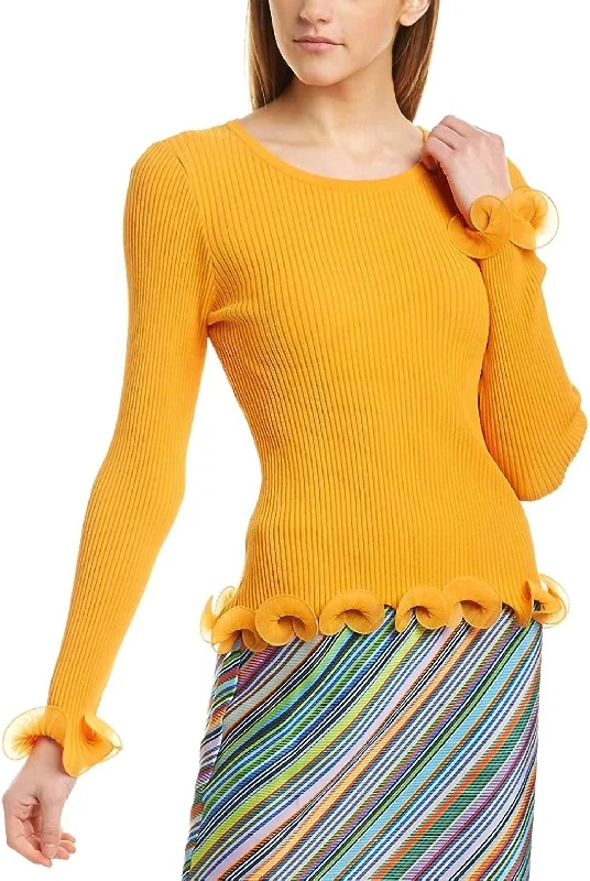 Wired Edge Ribbed Knit Pullover Sweater In Tangerine