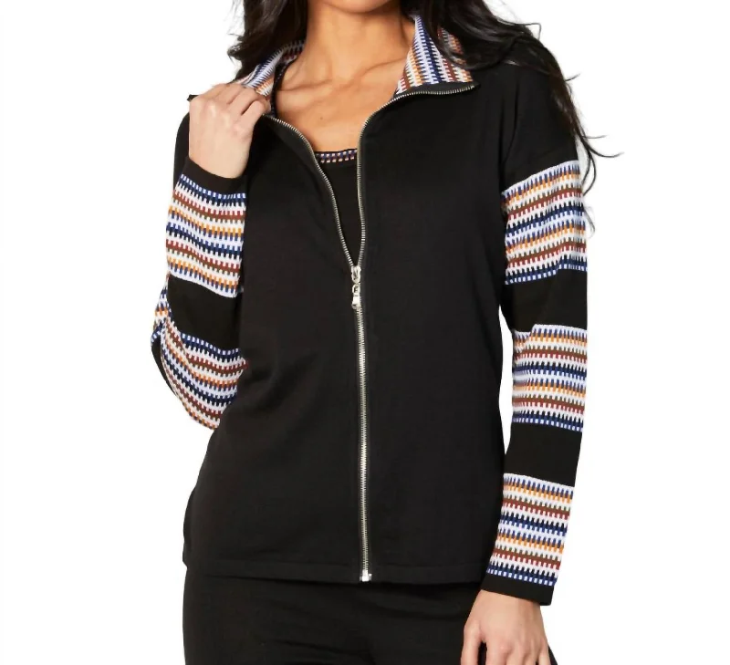 Zip Collar Jacket In Black/multi