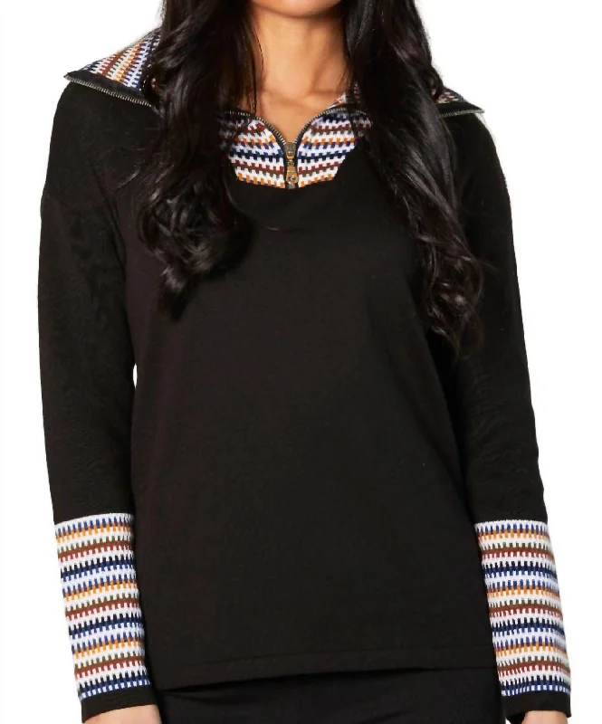 Zip Collar Sweater In Black/multi (A/s)