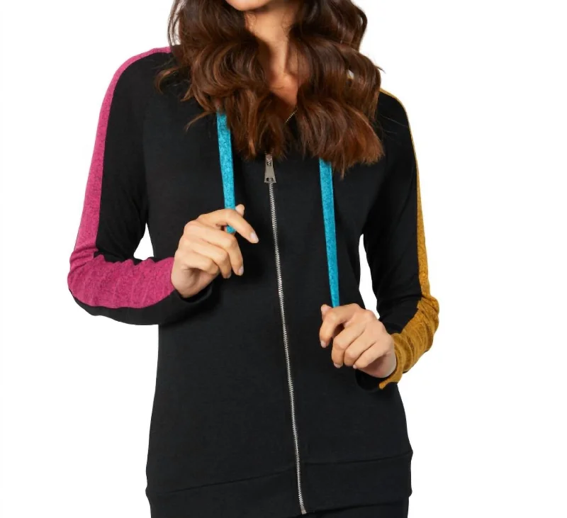 Zip Up Hoodie Cardigan In Black/combo (A/s)