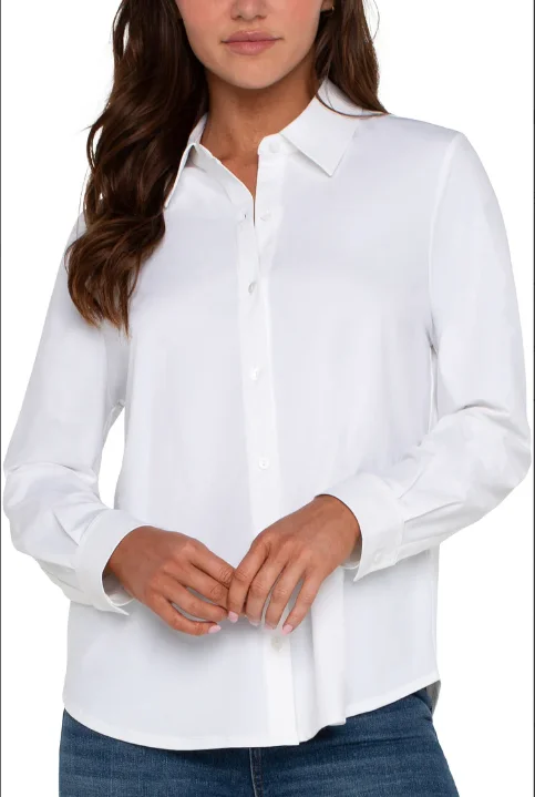 Bethany White Long Sleeve Button Front Knit Shirt