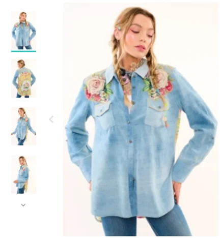 Birth of Venus Embroidered Denim Shirt