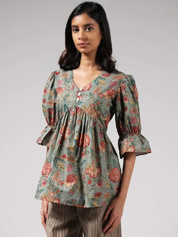 Bombay Paisley Green Floral Printed Cotton Top