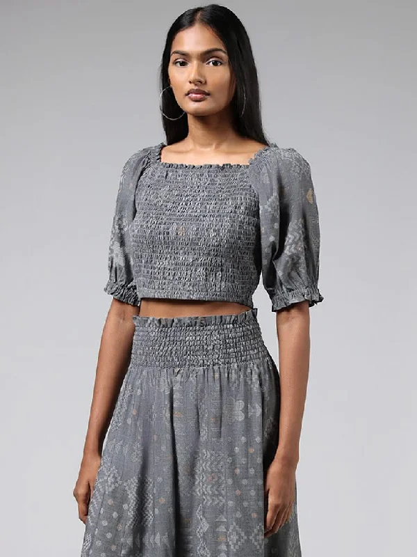 Bombay Paisley Grey Smock Cotton Crop Top