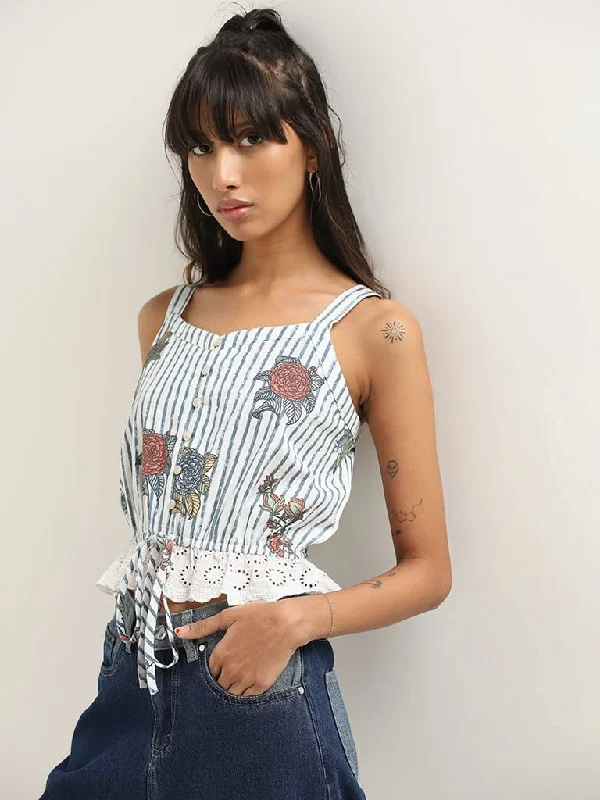 Bombay Paisley White Cotton Crop Top