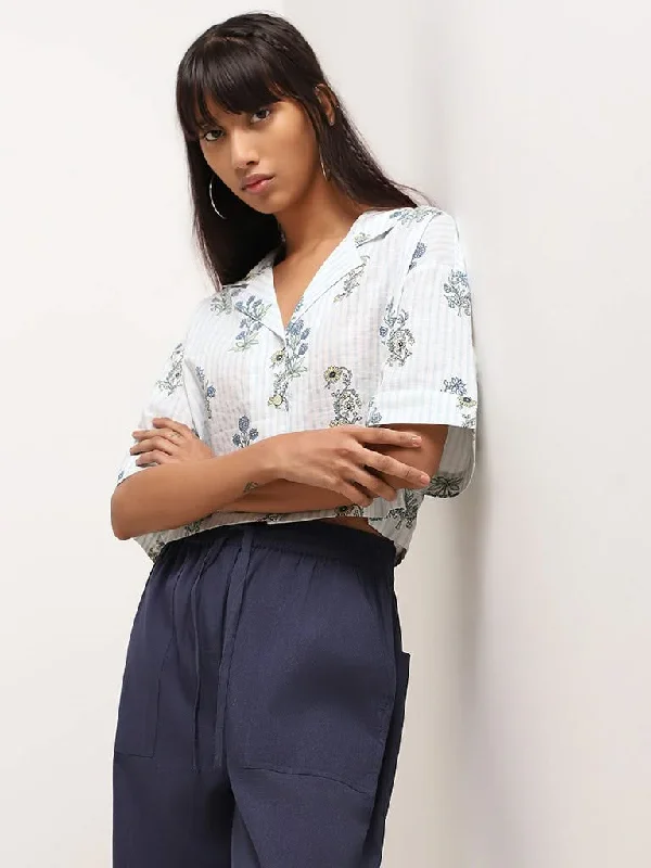 Bombay Paisley White Floral Cotton Crop Shirt