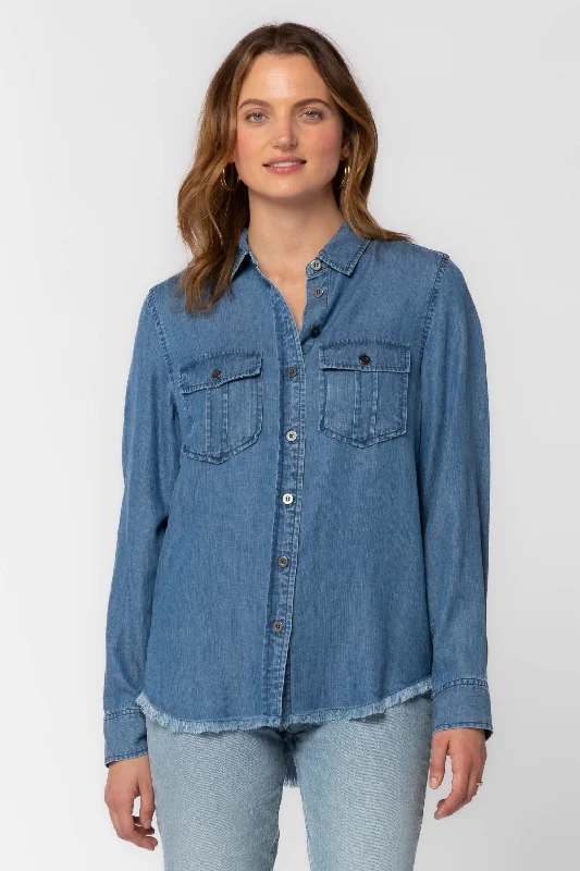 Brea Blue Frayed Hem Long Sleeve Shirt