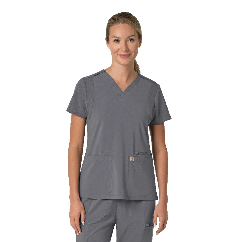 Carhartt Force Cross-Flex Women's Flex Panel V-Neck Scrub Top - Pewter