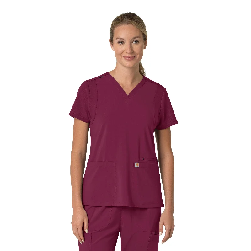 Carhartt Force Cross-Flex Women's Flex Panel V-Neck Scrub Top - Wine