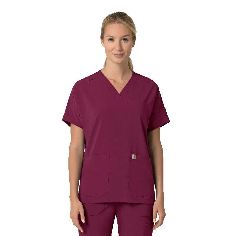 Carhartt Force Cross-Flex Women's Oversized V-Neck Scrub Top - Wine