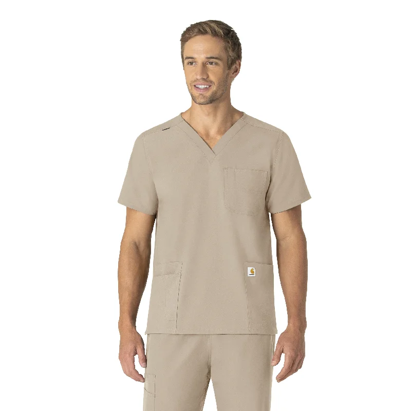 Carhartt Force Essentials Unisex V-Neck 6-Pocket Scrub Top - Khaki