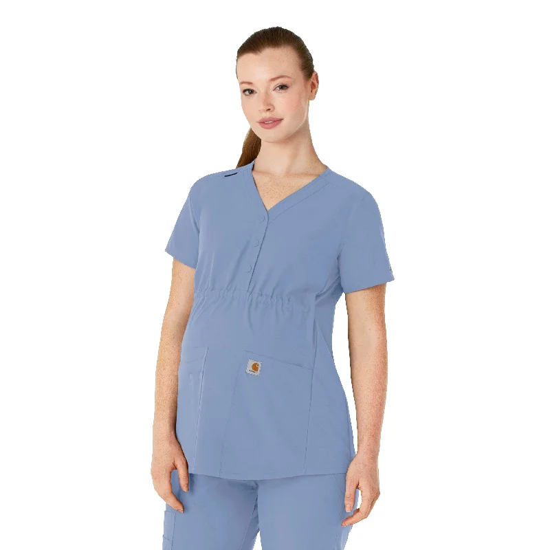 Carhartt Force Essentials Women's Henley Maternity Scrub Top - Ceil Blue