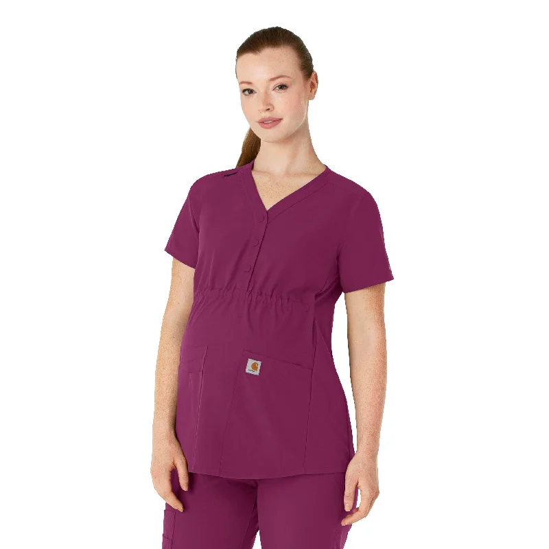 Carhartt Force Essentials Women's Henley Maternity Scrub Top - Wine