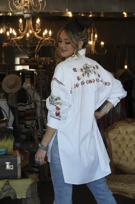 Eddie White Embroidered Oversize Shirt