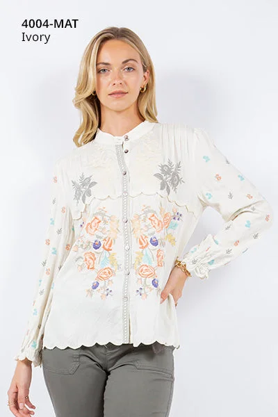 Felicity Embroidered White Button Front Shirt