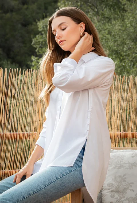 June Long Sleeve White Side Button Shirt