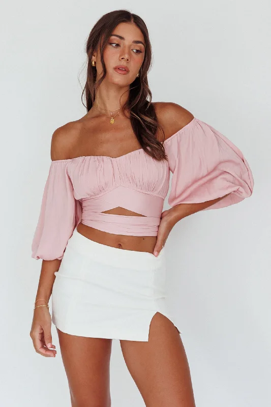 Linka Off-Shoulder Half Sleeve Tie-Back Crop Top Blush