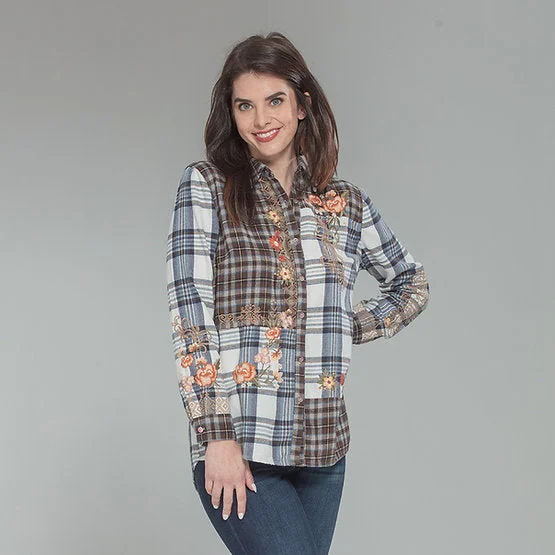 Marielle Embroidered Flannel Plaid Shirt