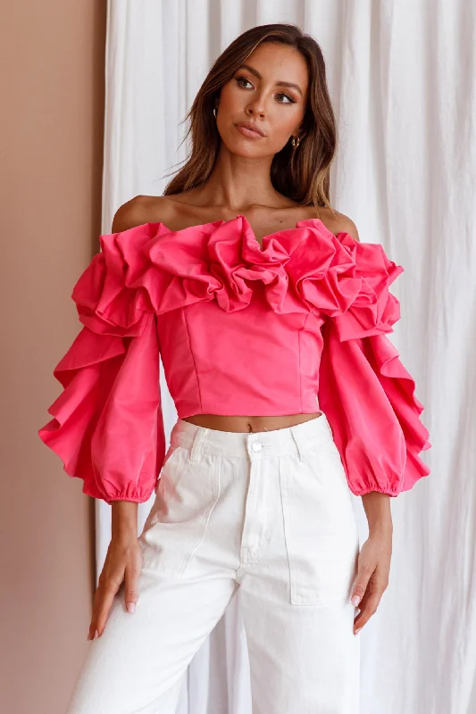 Midnight Mirage Puff Ruffle Crop Top Doll Pink