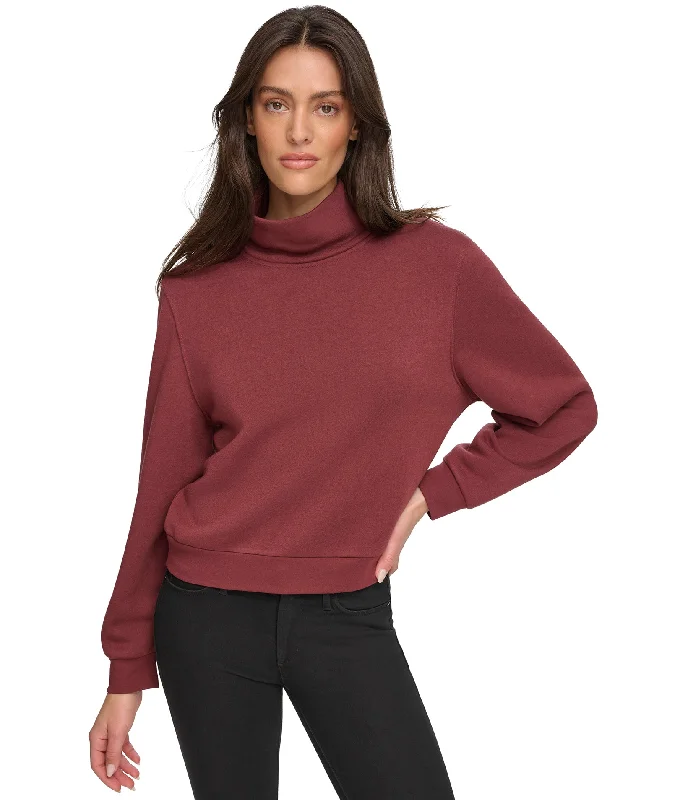 Fleece Turtleneck Pullover with Balloon Sleeve