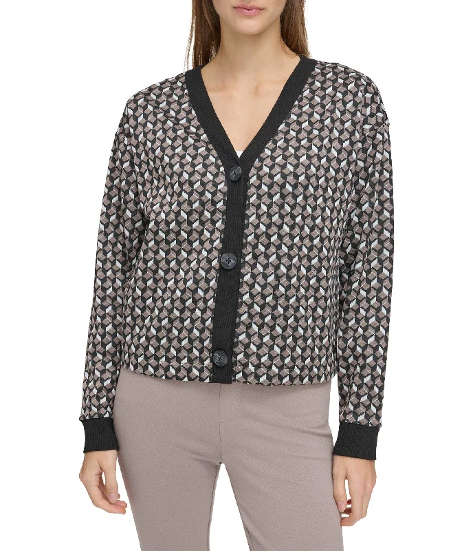 Knit Jacquard Button Front Cardi