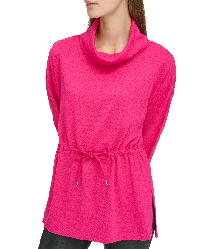 Geo Textured Knit Tunic With Drawstring Waist