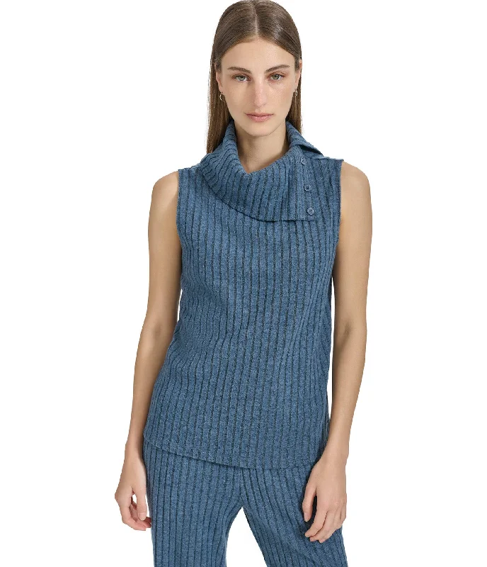 Heather Ribbed Sleeveless Turtleneck Top