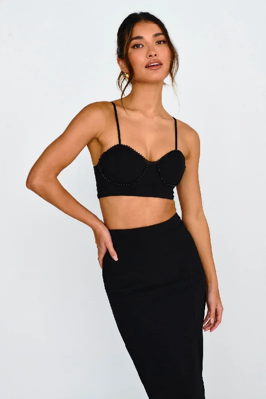 Next To You Bead Trim Crop Top Black