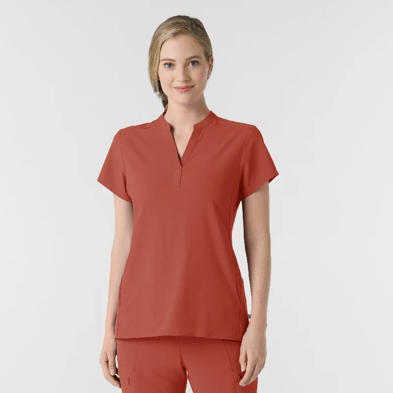 RENEW Women's Mandarin Collar Scrub Top - Mineral Red