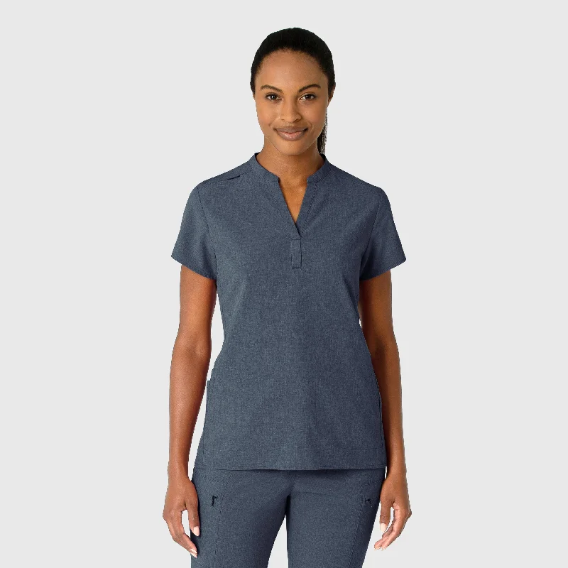 RENEW Women's Mandarin Collar Scrub Top - Navy Heather