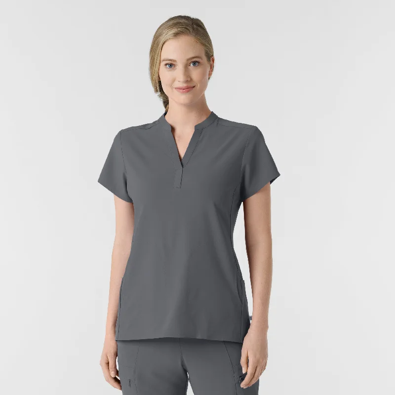 RENEW Women's Mandarin Collar Scrub Top - Pewter