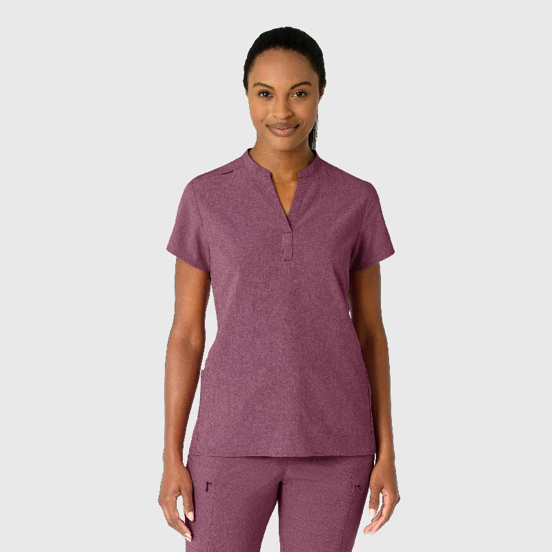 RENEW Women's Mandarin Collar Scrub Top - Wine Heather