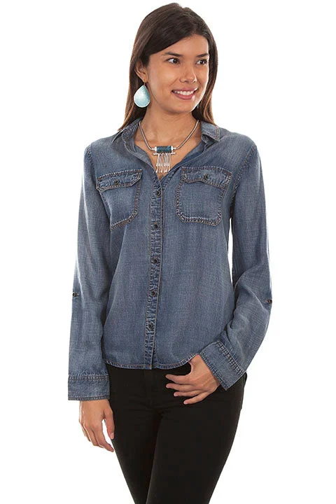 Scully Honey Creek Women's Hi Lo Denim Tencel Blouse