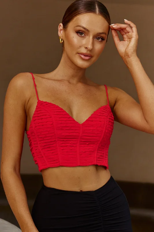 Sunshine Lover Sweetheart Neckline Tied Back Crop Top Red