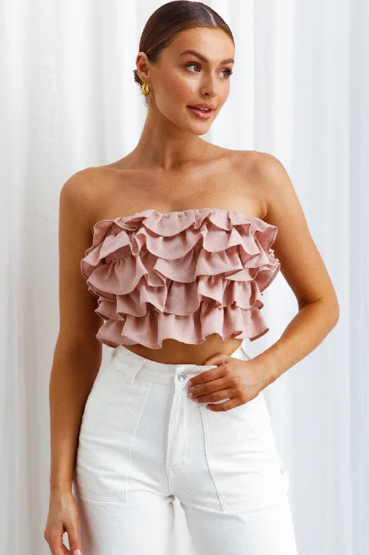 Talulah Layered Ruffle Lace-Up Back Crop Top Blush