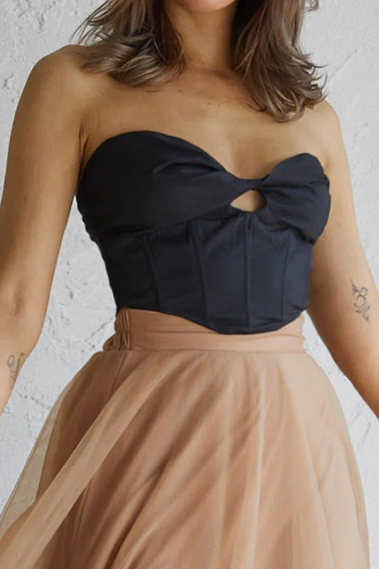 Think Twice Strapless Twist Top Black