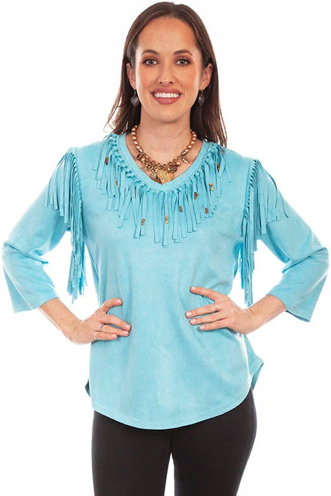 Ultra Suede Fringe Beaded Top