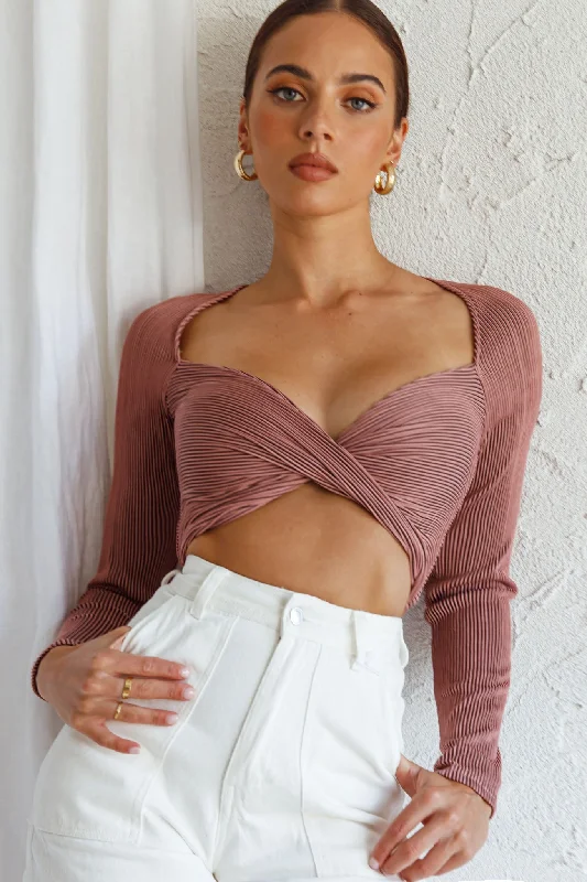 Villa Laguna Twist Bust Long Sleeve Crop Top Blush