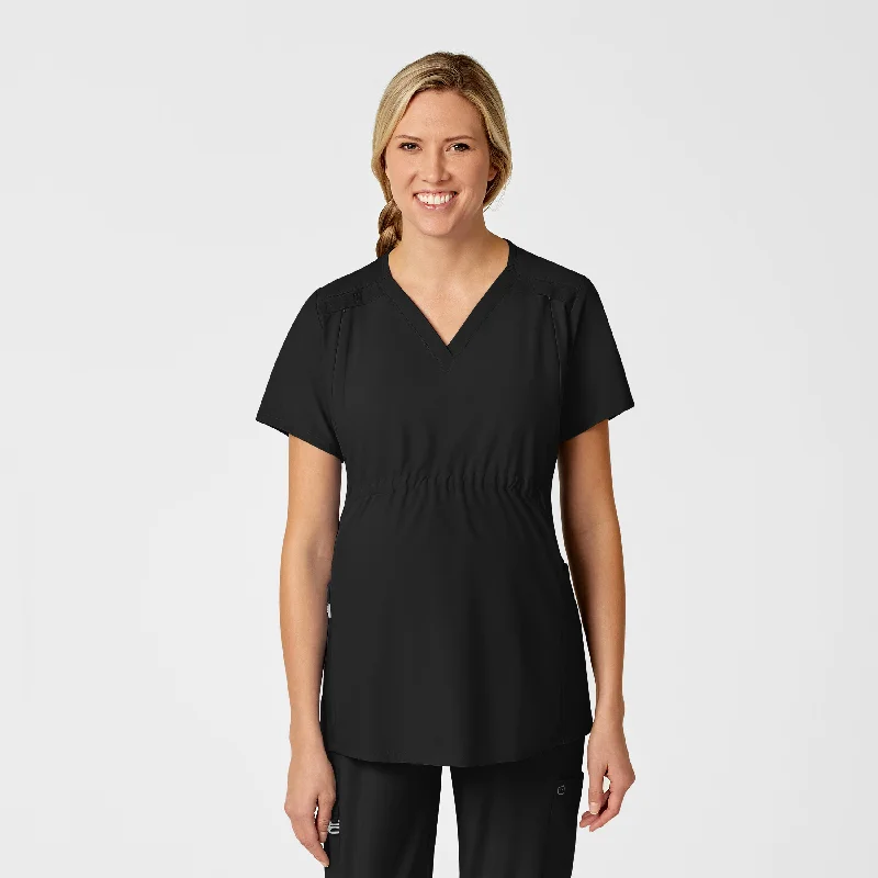 W123 Maternity V-Neck Scrub Top - Black