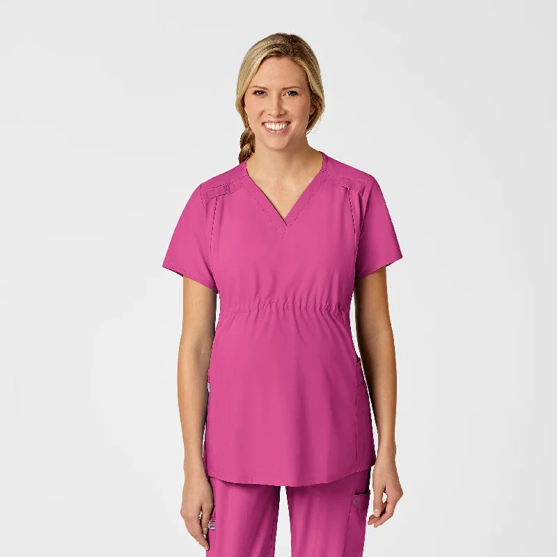 W123 Maternity V-Neck Scrub Top - Hot Pink