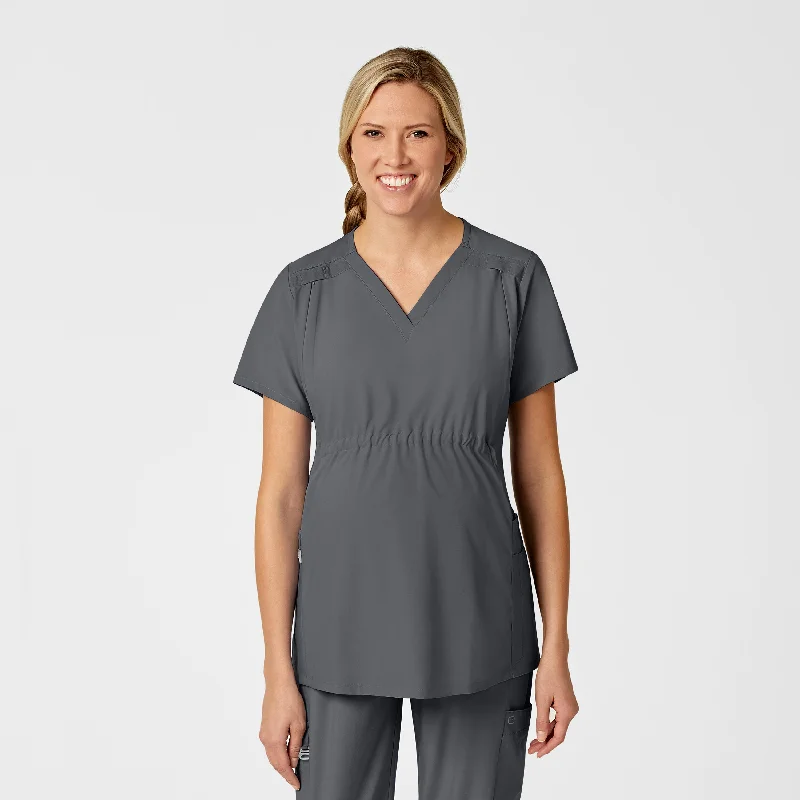 W123 Maternity V-Neck Scrub Top - Pewter