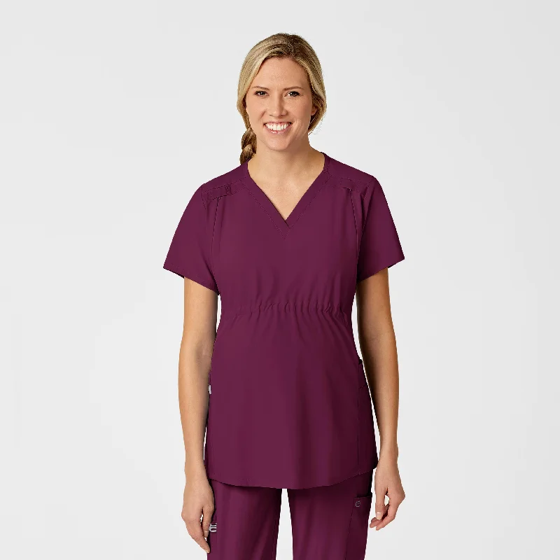 W123 Maternity V-Neck Scrub Top - Wine